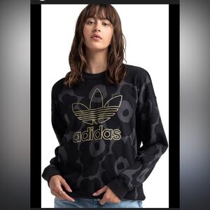 Adidas Originals x Marimekko Black Floral Crewneck Sweater with Gold Logo
